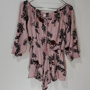 MAHINA salmon pink floral long sleeve shirt